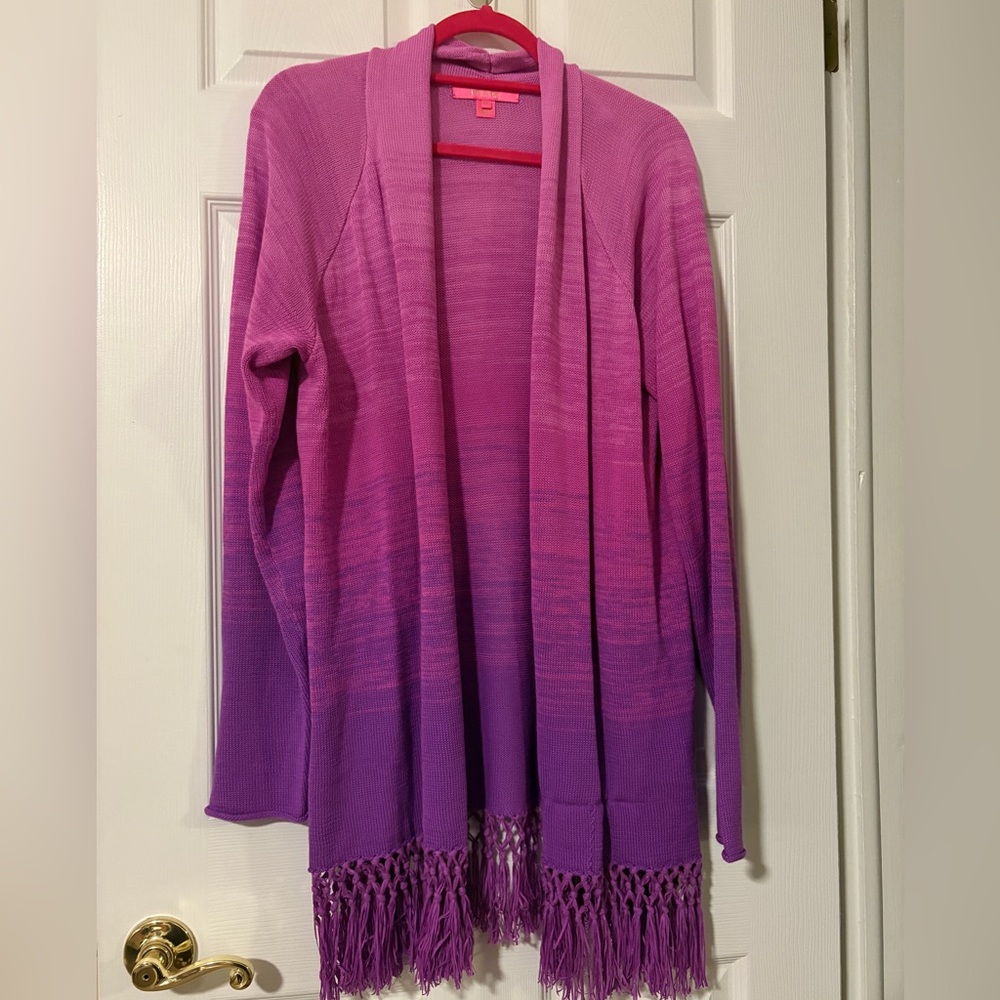 Lilly Pulitzer Tatum Ombre Fringe Cardigan - Orchid Oasis Marled Ombre